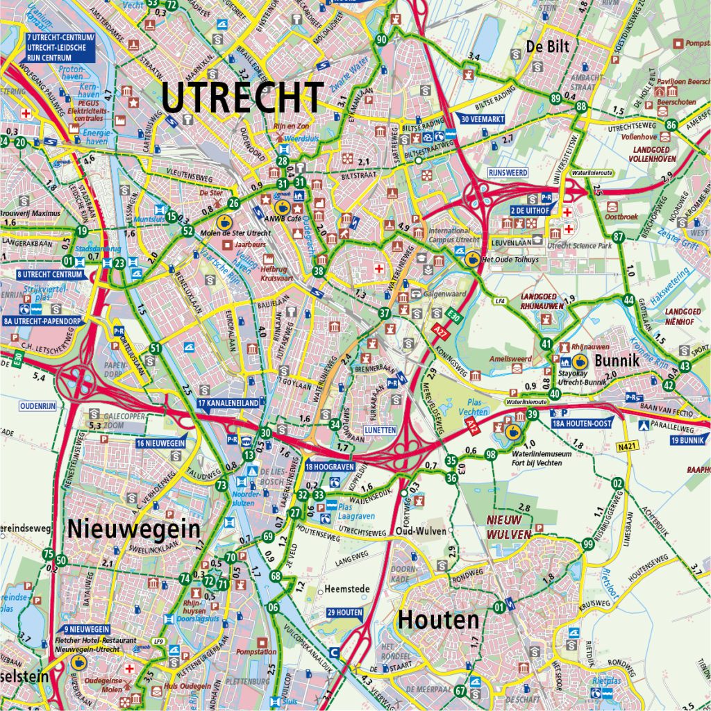 Uitsnede ANWB Fietskaart met knooppunten Utrecht - Reijers Cartografie