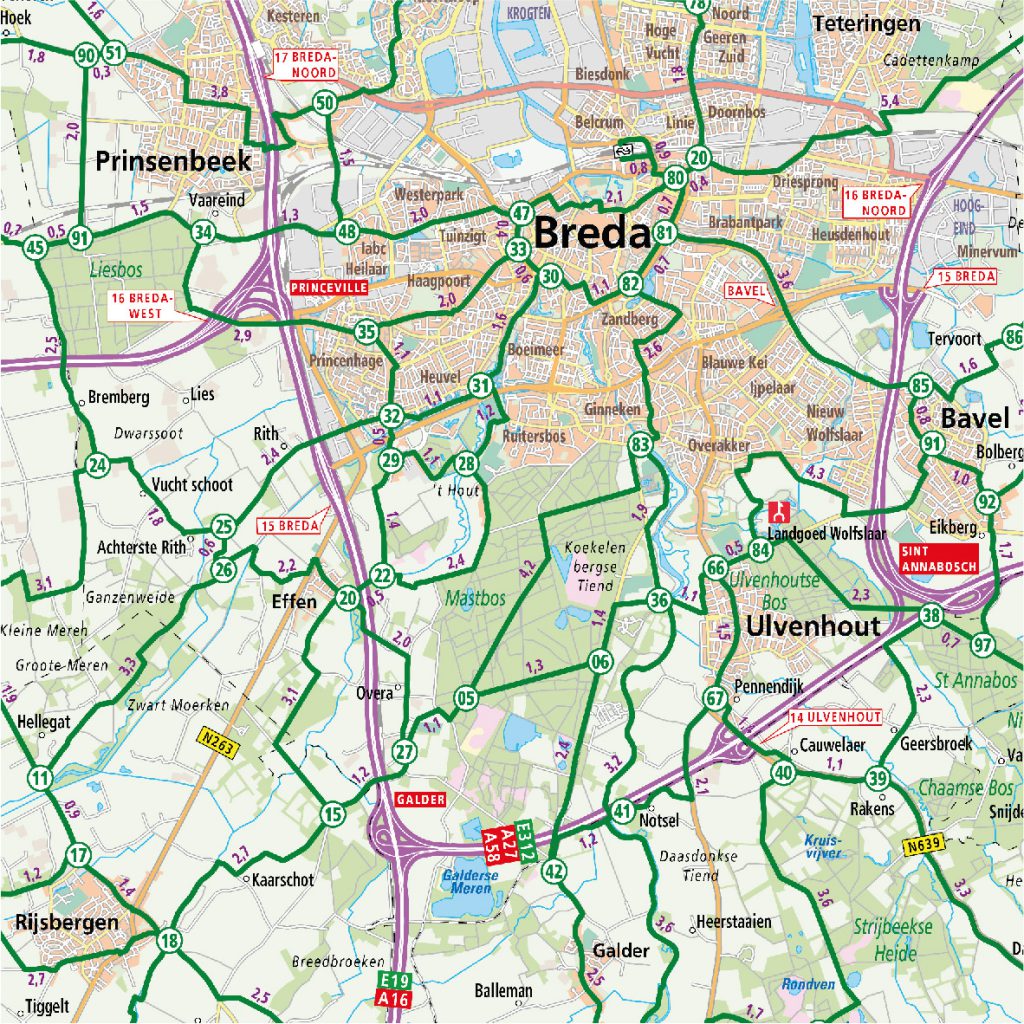 Fietskaart Noord-Brabant met knooppunten Breda VisitBrabant Routebureau - Reijers Cartografie